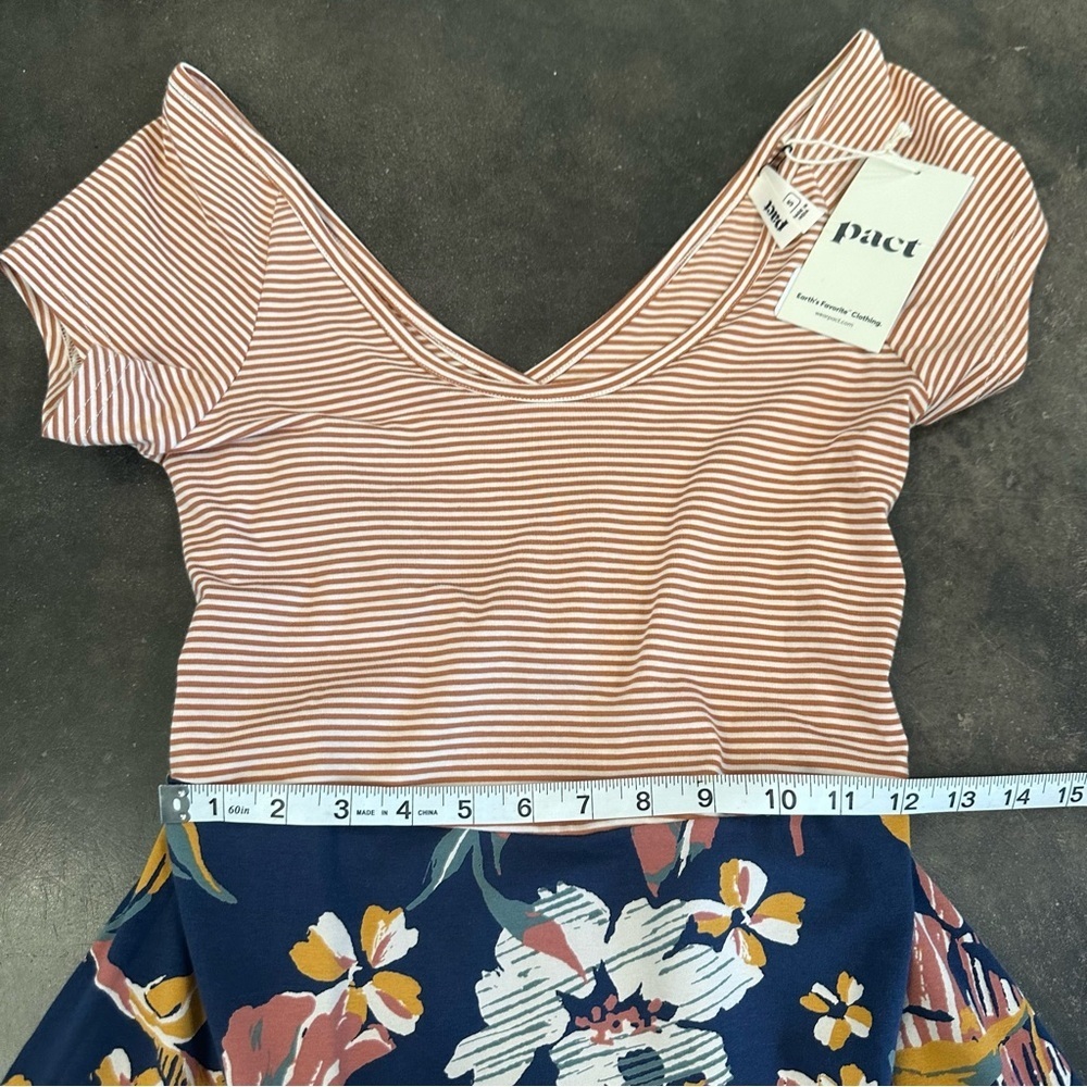NWT Pact Organic Cotton Stripes & Floral Cross Back Mini Dress With Pockets - Picture 4 of 12
